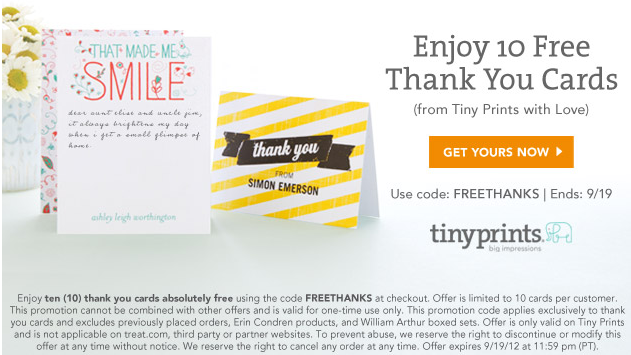 Tiny Prints 10 Free Thank You Cards