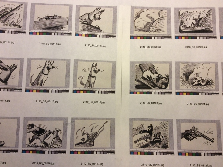 Photo of Bill Peet storyboards from Disney's 101 Dalmatians. Bill never finished the sequence, so Floyd Norman finished for the Diamond Edition. Photo Credit: http://floydnormancom.squarespace.com/