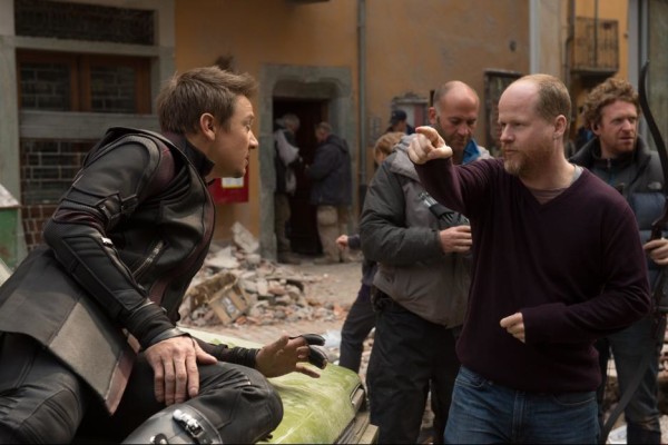 Joss Whedon and Jeremy Renner on Avengers: Age of Ultron Set. Photo Credit: MARVEL
