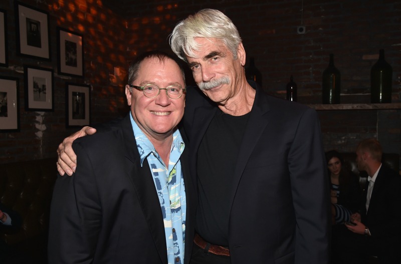 Executive John Lasseter (L) and actor Sam Elliott attend the World Premiere Of Disney-Pixar's THE GOOD DINOSAUR at the El Capitan Theatre on November 17, 2015 in Hollywood, California. (Photo by Alberto E. Rodriguez/Getty Images for Disney)