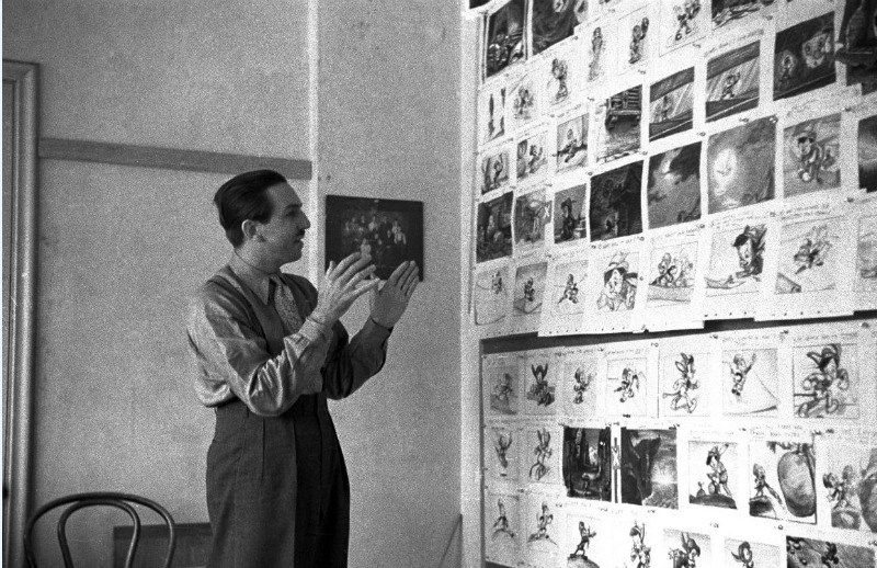 Walt at a Pinocchio storyboard meeting