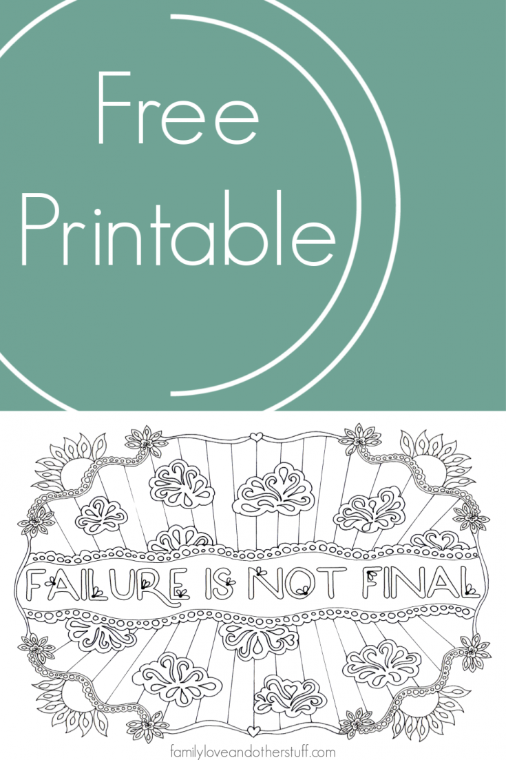 Adult Coloring Page Free Printable: Failure is Not Final